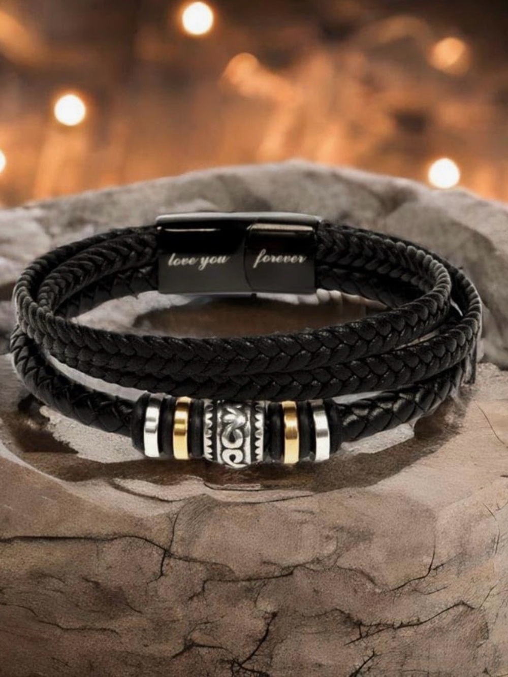 To My Son Engraved 'Love You Forever' Black Braided Leather Bracelet